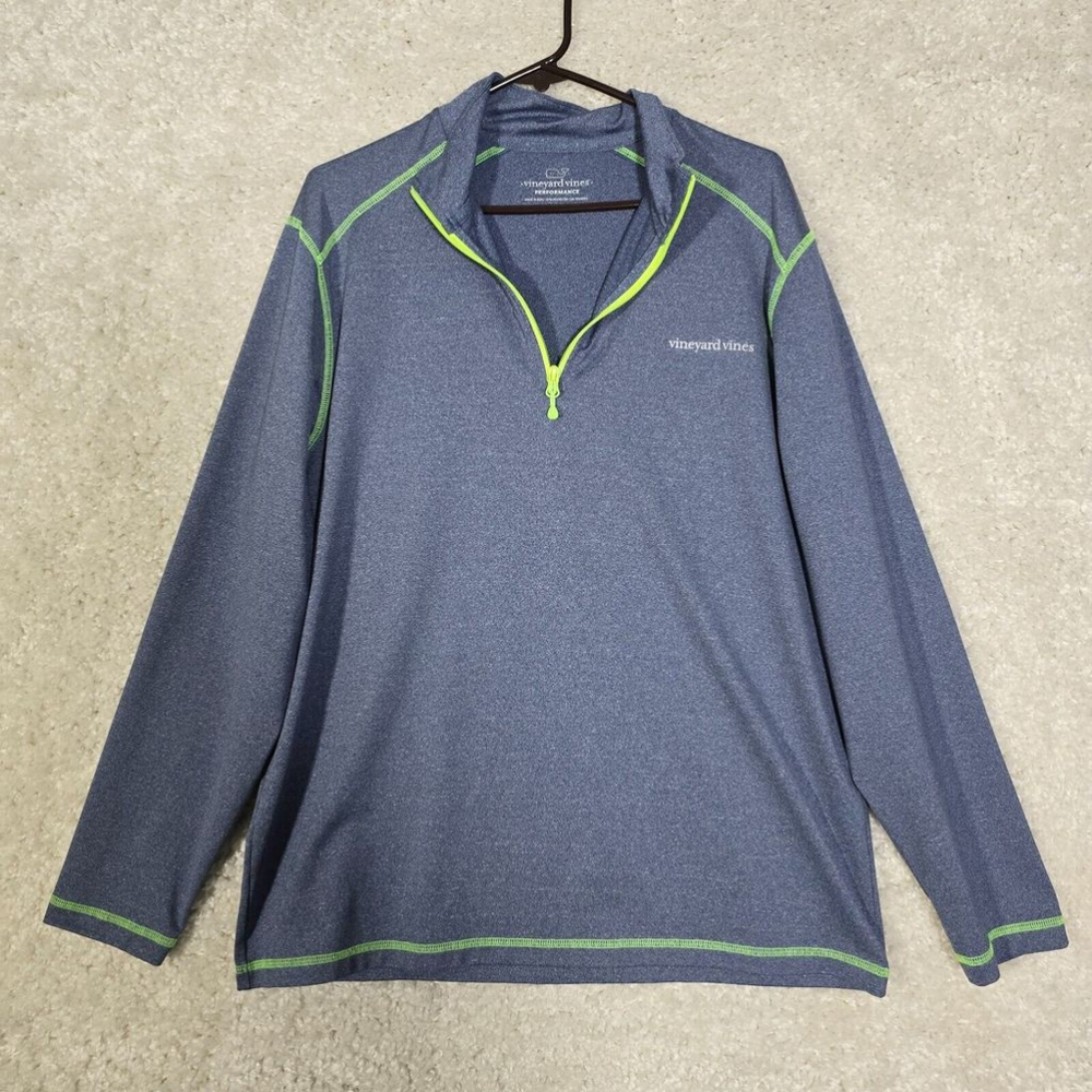 Vineyard Vines Shirt Mens Large Blue Performance Long Sleeve Pullover 1/4 Zip
